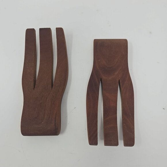 Vintage Handcarved Teak Wood Salad Fork Serving Tongs Danish Modern MCM - Picture 1 of 4